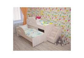 Кровать 2-х ярусная выкатная с ящиком и лестницей Радуга дуб млечный