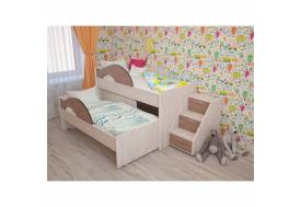 Кровать 2-х ярусная выкатная с ящиком и лестницей Радуга ясень