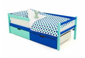 Кровать-тахта Svogen с ящиками и бортиком мятно-синий