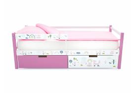 Кровать-тахта Svogen с ящиками и бортиком с фотопечатью лаванда/лисята