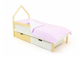 Кровать-домик мини Svogen с ящиками и бортиком бежево-белый