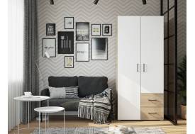 Шкаф двухстворчатый 2 ящика Victor Сонома-Белый