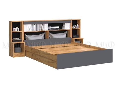 Кровать с надстройкой с тумбами Бася Миф Графит