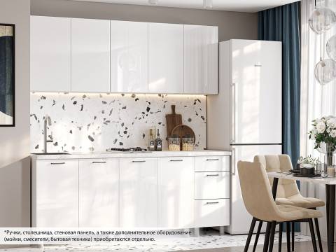 Кухонный гарнитур Модерн New 2000 МДФ без столешниц Белый глянец