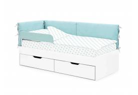 Детская мягкая кровать Denvas с бортиком и ящиками эвкалипт