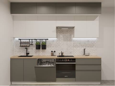 Кухонный гарнитур арт 47 Лайн Обсидиан Тальк 2800 мм