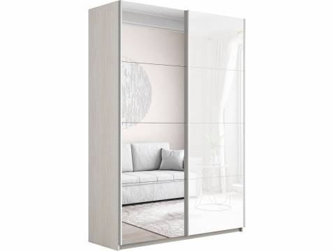 Шкаф-купе Прайм 2-х дверный 1400 Зеркало/Стекло Белое Ясень Анкор Светлый