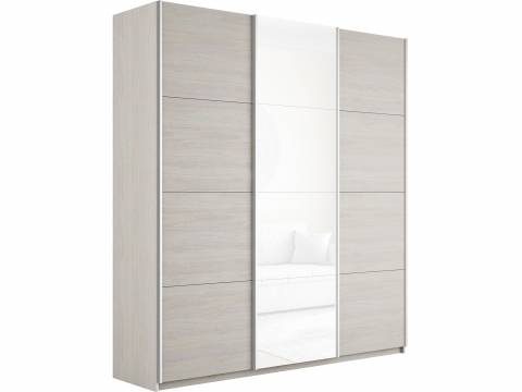 Шкаф-купе Прайм 3-х дверный 1800 ДСП/Стекло Белое/ДСП Ясень Анкор Светлый