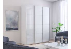 Шкаф-купе Прайм 3-х дверный 2100 два Стекла Белые/ДСП Белый Снег