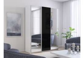 Шкаф-купе Прайм 3-х дверный 2100 Зеркало/Стекло Черное/Зеркало Белый Снег