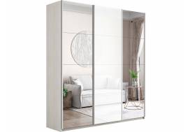 Шкаф-купе Прайм 3-х дверный 1800 Зеркало/Стекло Белое/Зеркало Ясень Анкор Светлый
