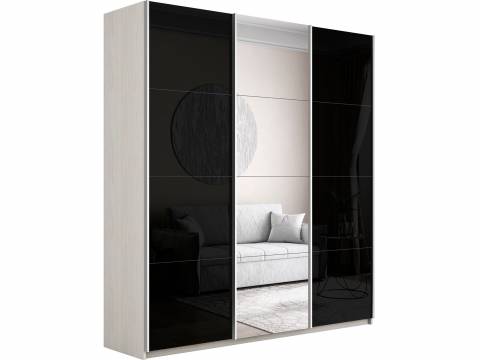 Шкаф-купе Прайм 3-х дверный 1800 два Стекла Черные/Зеркало Ясень Анкор Светлый