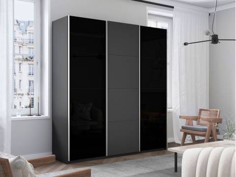 Шкаф-купе Прайм Широкий 3-х дверный два черных стекла/ДСП Серый Диамант