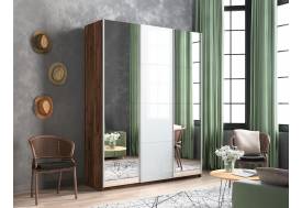 Шкаф-купе Прайм Широкий 3-х дверный два зеркала/стекло белое Крафт табачный