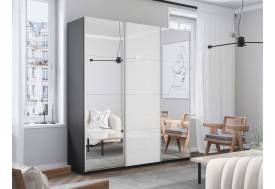 Шкаф-купе Прайм Широкий 3-х дверный два зеркала/стекло белое Серый Диамант