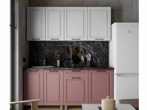 Кухня Аликанте 1800 МДФ Белый снег/пудра без столешницы