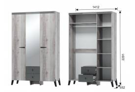 Шкаф трехдверный с ножками Ольга 3 дуб делано