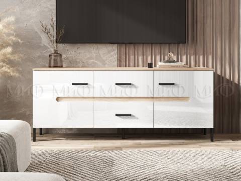 Тумба ТВ (металл) Ким Белый Глянец, Дуб Сонома