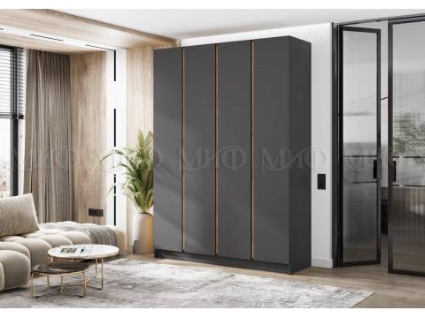 Шкаф четырехстворчатый Келвин (1600) Графит-вставка дуб крафт