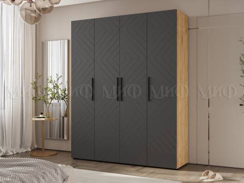 Шкаф четырехстворчатый (1800) Флэш Браш Графит, Дуб Крафт