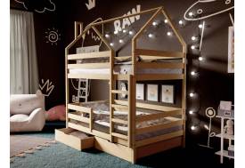 Двухъярусная кровать-домик без покраски 80х160 см с ящиками