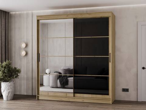 Шкаф-купе Гранд-1 2000 Дуб Вотан-двери Зеркало-Лакобель черный