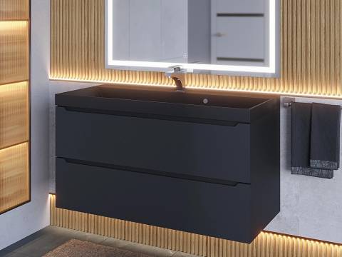 Тумба с раковиной Uperwood Tanos-Classic Quartz черная/уголь 100 см