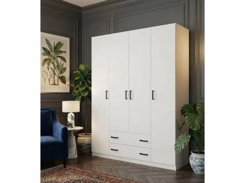 Шкаф 4-хстворчатый с ящиками Турин белый