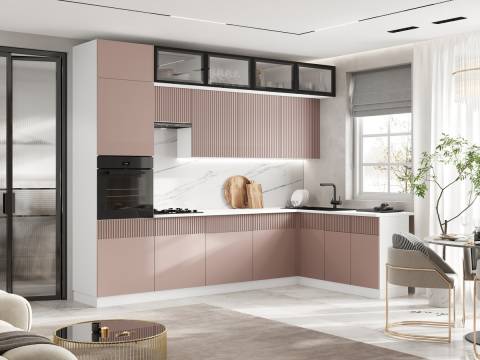 Кухня Оливия NEW 3,0х1,8/1080м (490) Компоновка №1 Шарли Pink,Белый